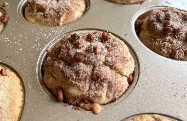 baked sourdough gluten-free rhubarb cupcakes in gold Remy Olivier muffin tin 