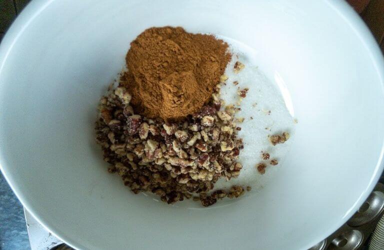 cinnamon, sugar, and nuts for rhubarb streusel muffin topping