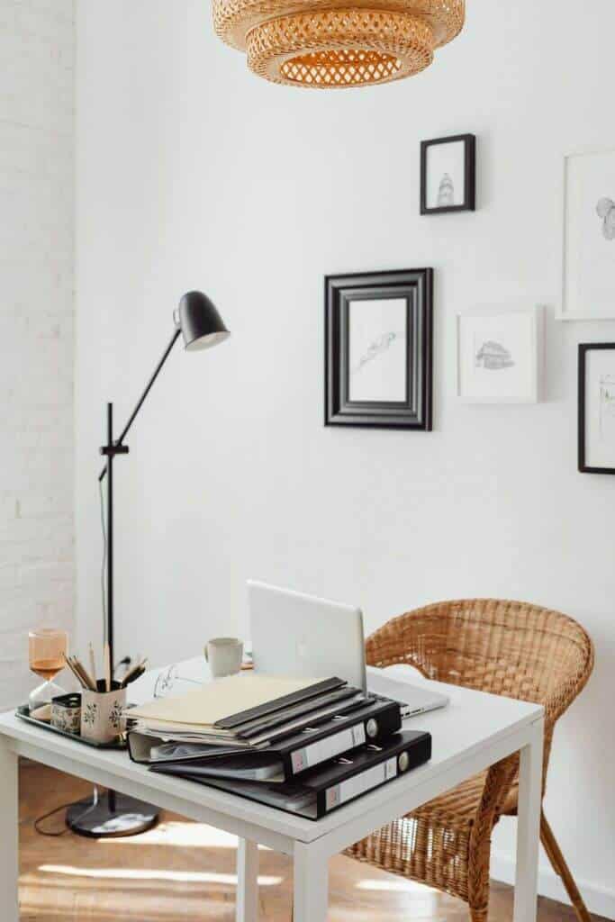 office desk and lamp with printer