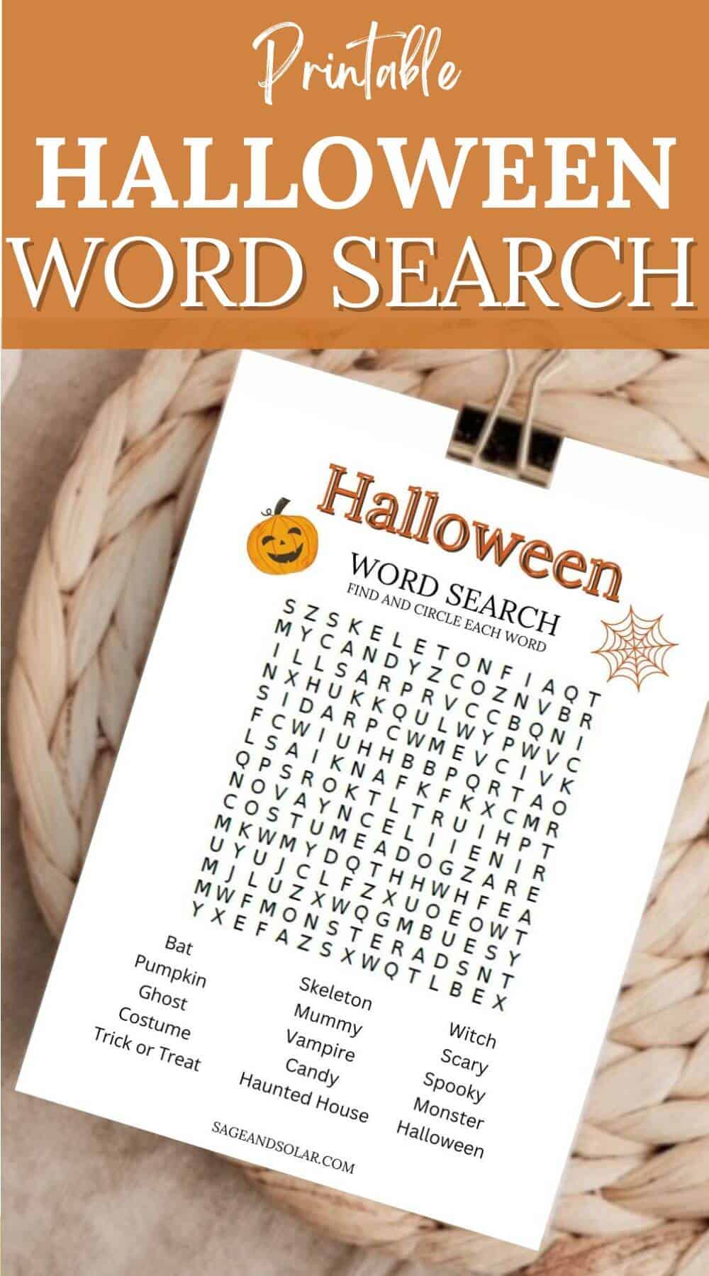 Free Halloween Word Search Printable - Sage & Solar