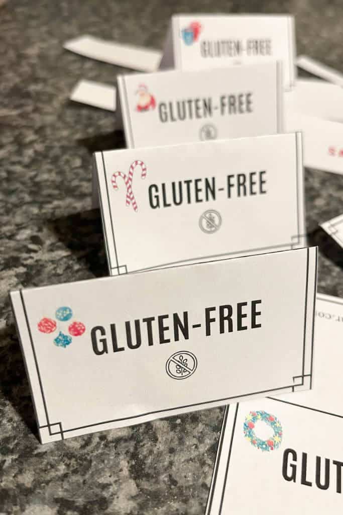 celiac friendly food label tent cards for holiday treats