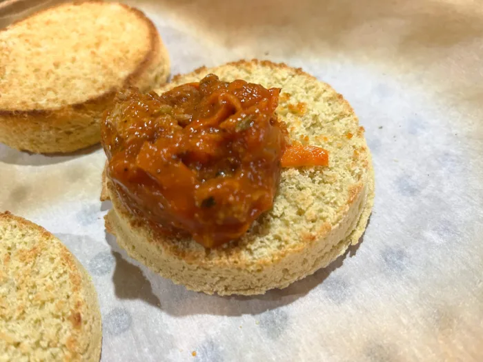 gluten-free English muffin with meat sauce