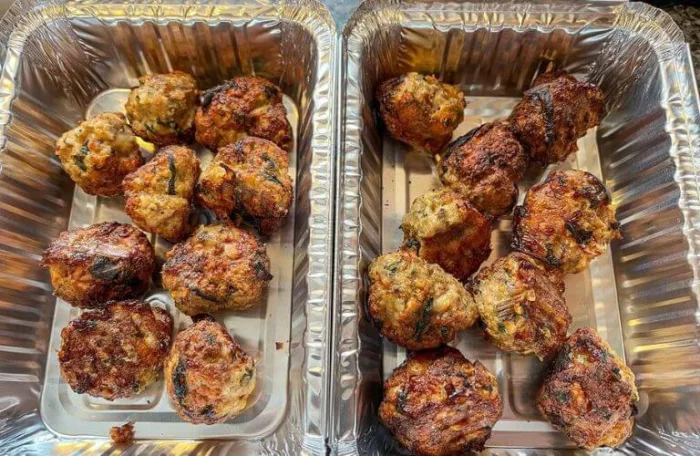turkey curry meatballs portioned for freezing in containers