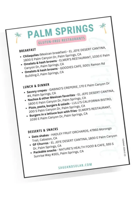 celiac friendly restaurant list Palm Springs