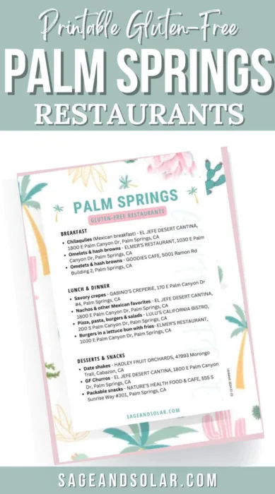 free Palm Springs gluten-free restaurant guide printable