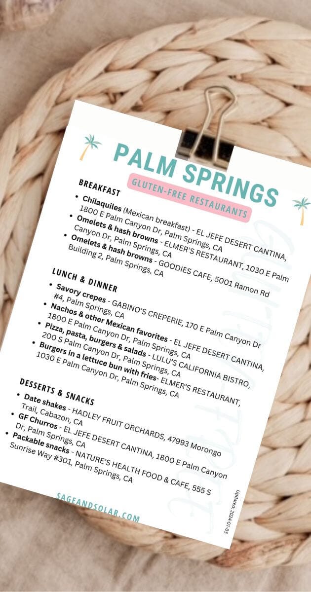 Free Palm Springs Gluten-Free Restaurant Printable