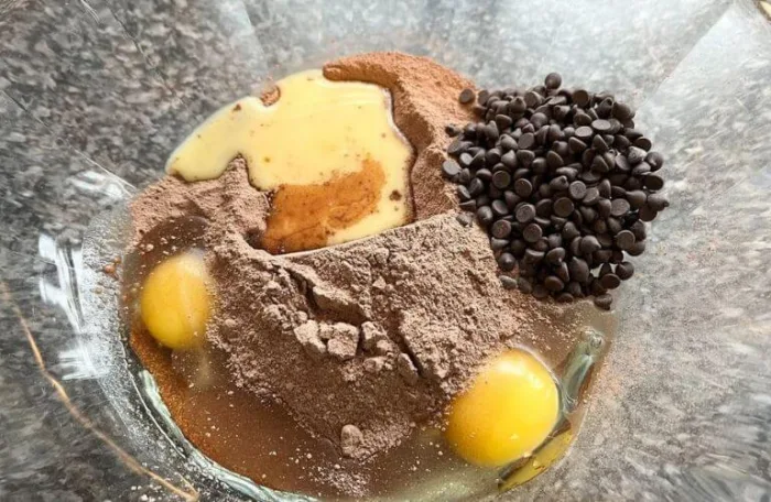 butter, eggs, chocolate chips and gluten-free cake mix