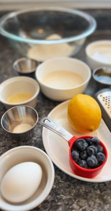 Wake up to a stack of fluffy, gluten-free lemon-blueberry sourdough discard pancakes with these ingredients!