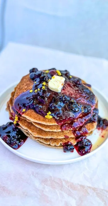 Elevate your brunch game with zesty lemon-blueberry sourdough discard pancakes.