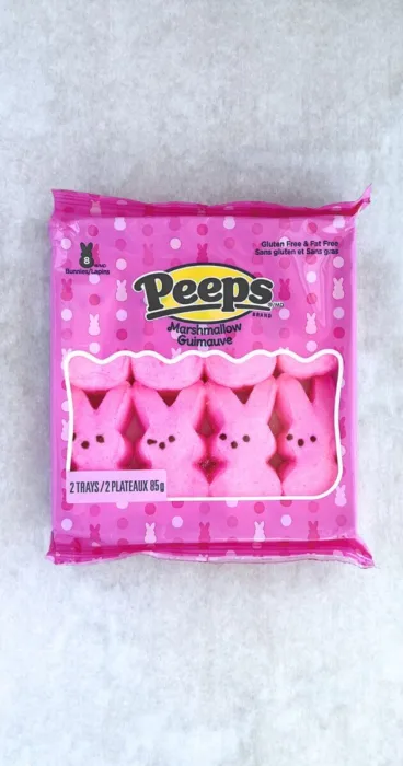 A mouth-watering image of Pink Bunny Peeps marshmallow candies, promising a gluten-free baking adventure enriched by the microwaving method.