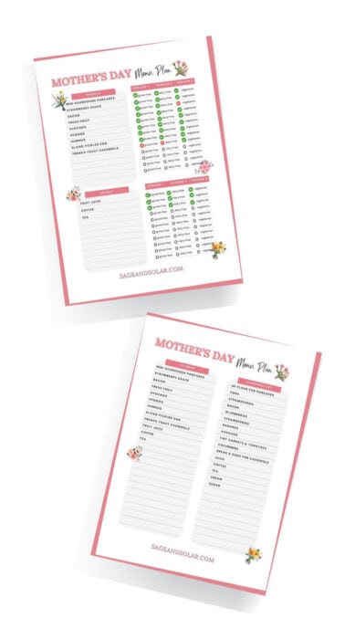 Printable Mother's Day menu planner showcasing delicious gluten-free dishes to treat Mom