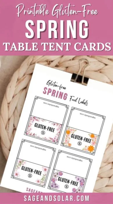 Free Spring-Themed Table Tent Card Template with Gluten-Free option, perfect for seasonal events