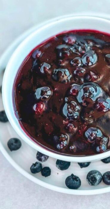 Gluten-free, dairy-free blueberry topping in a bowl.