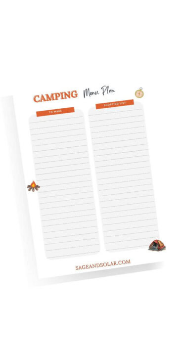 A user-friendly camping meal planner template designed for people with food allergies, with icons representing different allergens. 