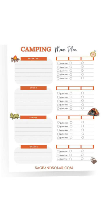 A colorful, printable meal planner designed for campers with food allergies. Features daily meal breakdowns and allergy checklists.