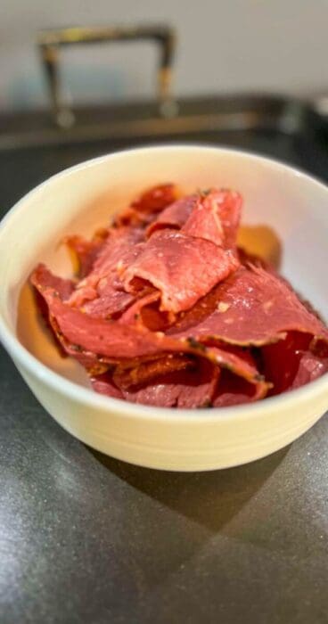 Ingredient feature: smoked meat for the grilled sandwich.