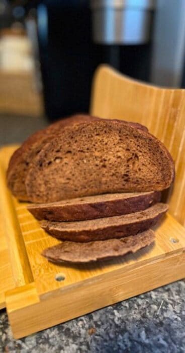 Ingredients for the gluten-free Reuben Monte Cristo sandwich: gluten-free pumpernickel bread.