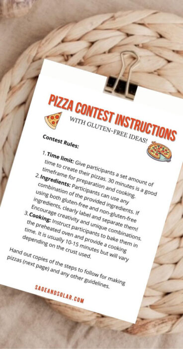 Printable flyer for a pizza contest with a section on gluten-free pizza toppings.