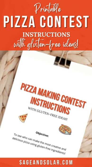 Printable pizza contest instructions with gluten-free pizza recipe ideas.