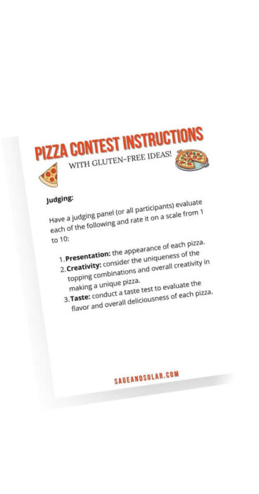Step-by-step printable judging guide for hosting a pizza contest featuring gluten-free options.