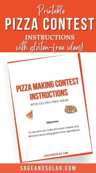 Creative printable invitation for a pizza contest, emphasizing gluten-free pizza ideas.