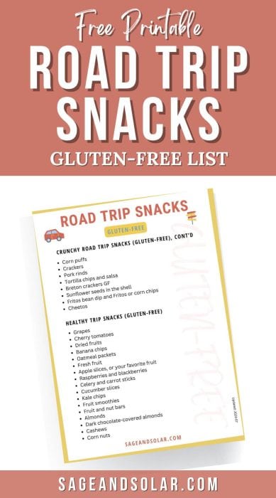 Close-up of a downloadable gluten-free road trip snacks list with a clean and easy-to-read design.