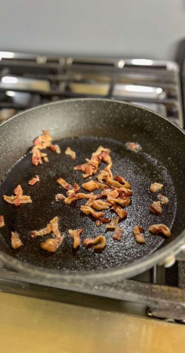 bacon for a breakfast omelet wrap in a gluten-free soft tortilla